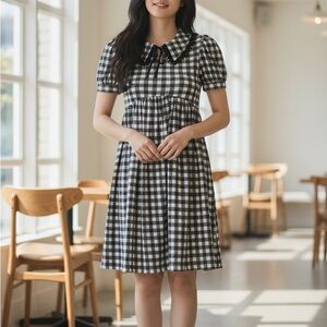 Bonnie Jean Size 14 Girls Black & Gray Plaid Short Sleeve Sparkle Dress NWT